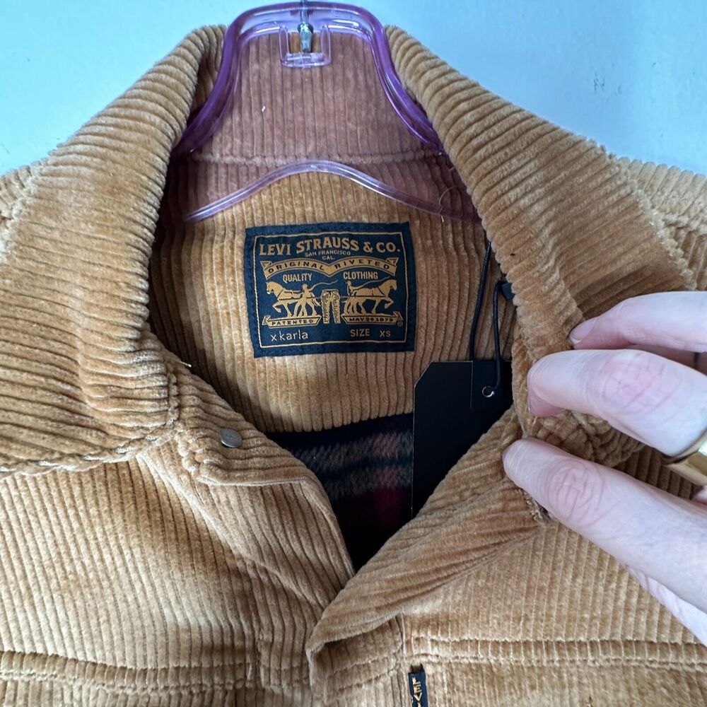 NWT Levis Karla Camel Tan Fringed Corduroy Long Trucker Button-Front Jacket XS - Picture 7 of 16